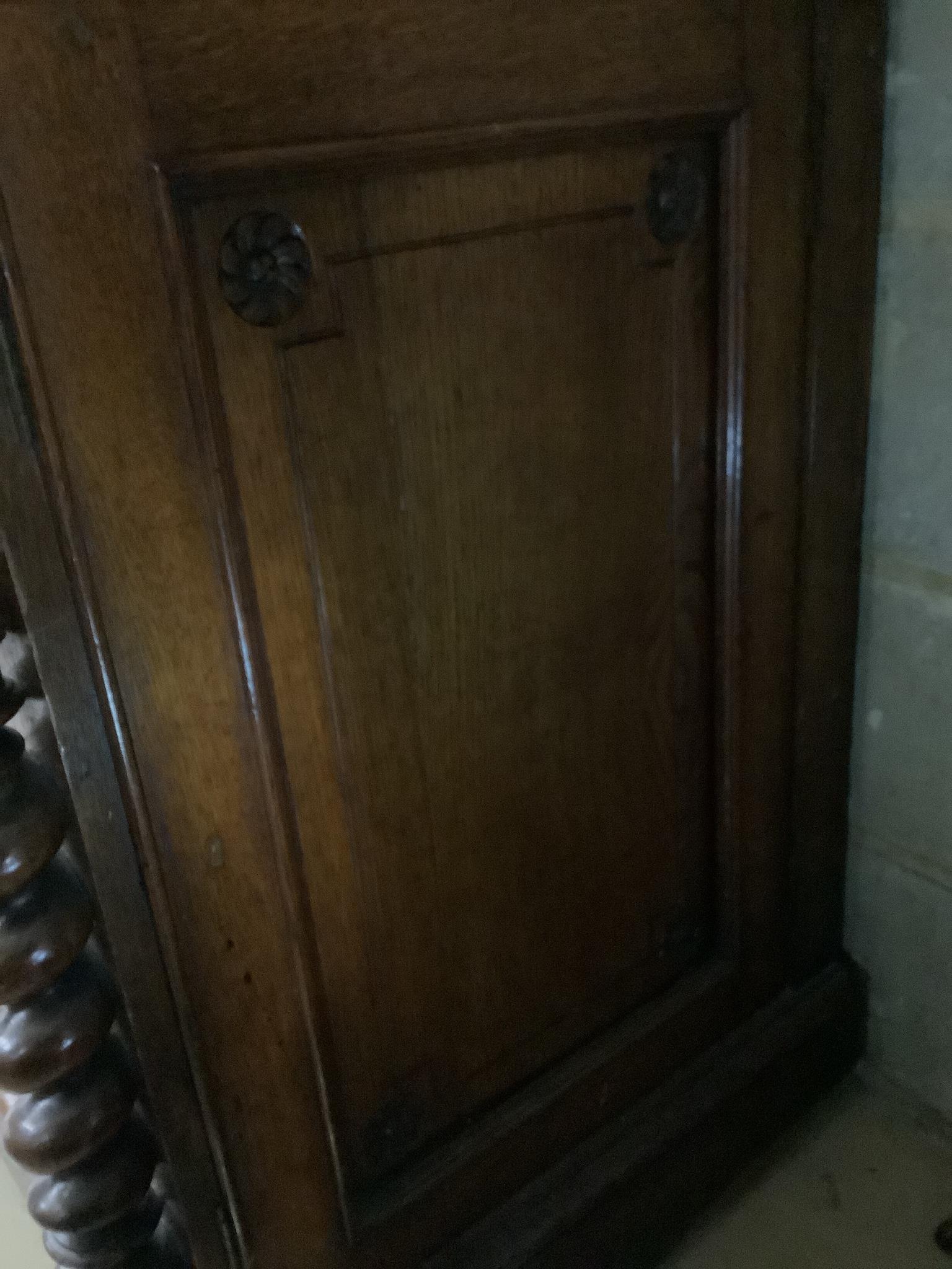 A Victorian oak side cabinet, length 150cm, depth 62cm, height 130cm